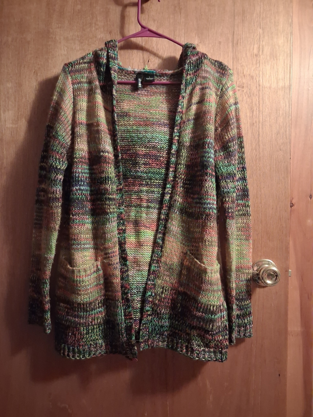 Ultra Flirt Multicolored Green-Brown Open-Front Cardigan